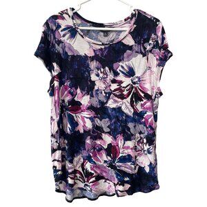 Simply Vera Vera Wang Top Size XL Floral Crewneck Short Sleeve Purple Bohemian